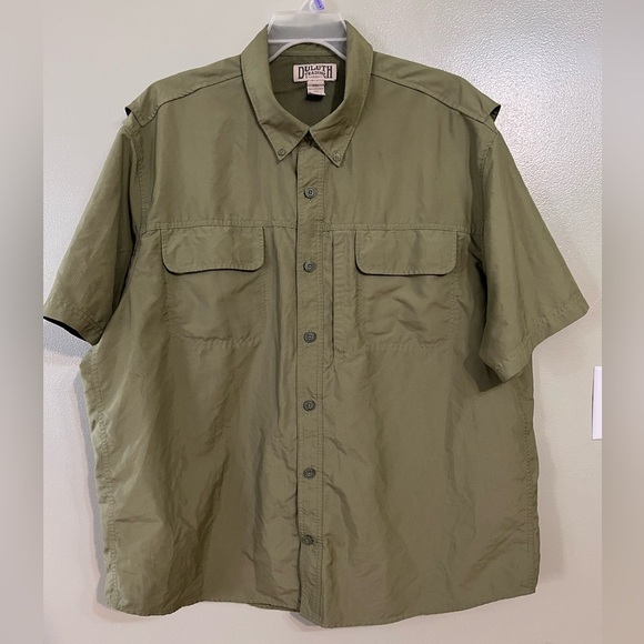 Duluth Trading Olive Green Short Sleeve Shirt Vented Fishing Outdoor 2XL - Picture 1 of 9